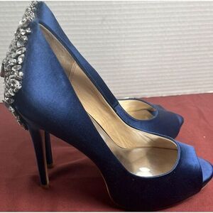 Badgley Mischka Kiara Women's Blue Heels Wedding‎ Prom Rhinestones Formal Size 8